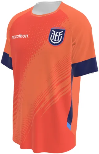 Camisa de goleiro do Equador 2026 laranja com trama de pontos em diagonal, frente e costas