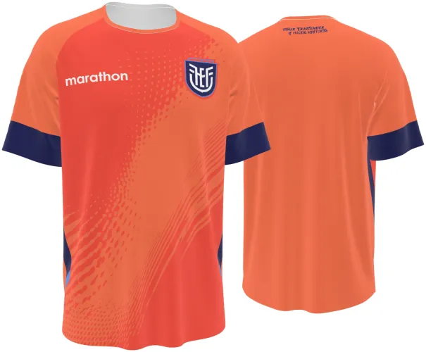 Camisa de goleiro do Equador 2026 laranja com trama de pontos em diagonal, frente e costas