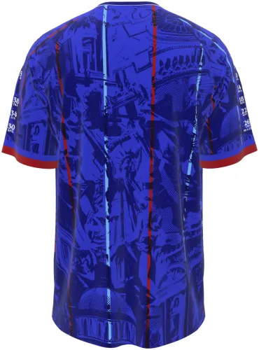 Camisa conceito da França 2026 azul com monumentos de Paris desenhados, frente e costas