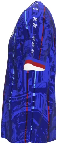 Camisa conceito da França 2026 azul com monumentos de Paris desenhados, frente e costas