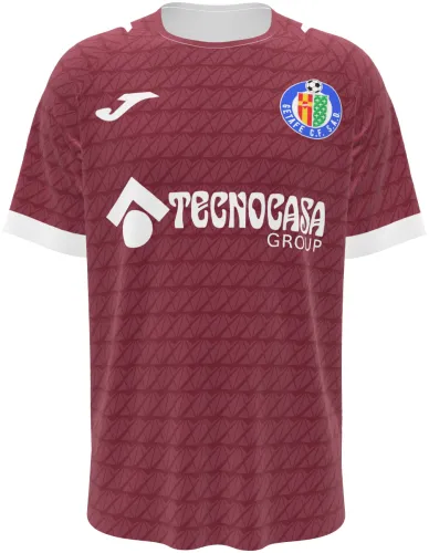 Camisa visitante do Getafe 2026 - 2027 bordô com trama de ondas tom sobre tom, frente e costas