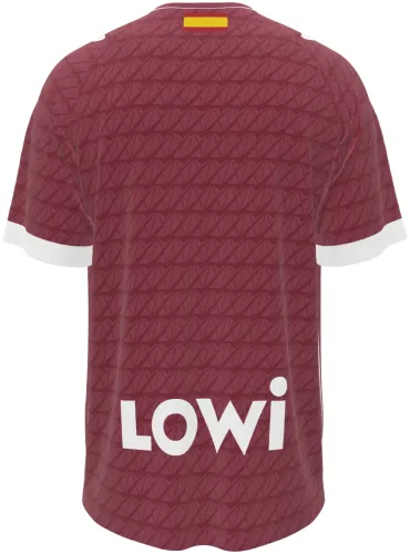 Camisa visitante do Getafe 2026 - 2027 bordô com trama de ondas tom sobre tom, frente e costas