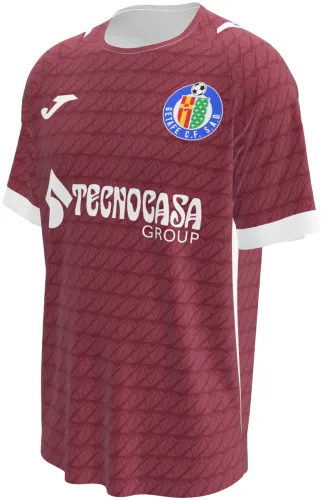 Camisa visitante do Getafe 2026 - 2027 bordô com trama de ondas tom sobre tom, frente e costas
