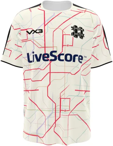 Camisa terceiro uniforme do Hashtag United 2026 - 2027 branca com mapa de metrô, frente e costas