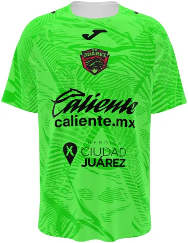 Camisa titular do Juárez FC 2026 - 2027 verde-neon com folhagem tom sobre tom, frente e costas