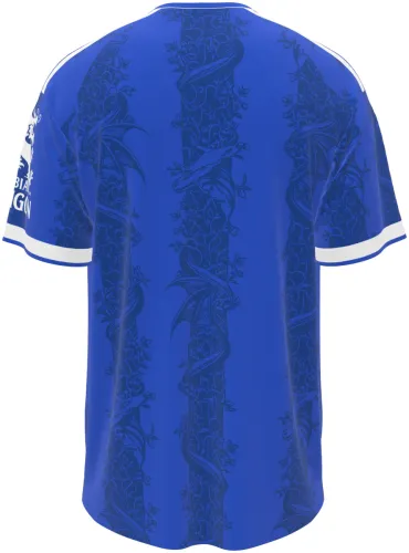 Camisa titular do Leicester City 2026 - 2027 azul com uma raposa desenhada tom sobre tom, frente e costas