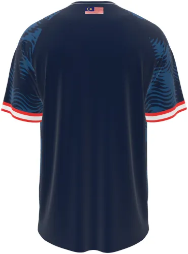 Camisa visitante da Malásia 2026 - 2027 azul-marinho com listras de tigre, frente e costas