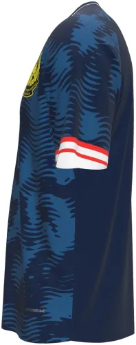 Camisa visitante da Malásia 2026 - 2027 azul-marinho com listras de tigre, frente e costas