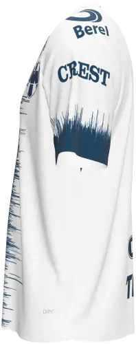 Camisa visitante do Monterrey 2026 - 2027 branca com coluna de riscos azuis, frente e costas