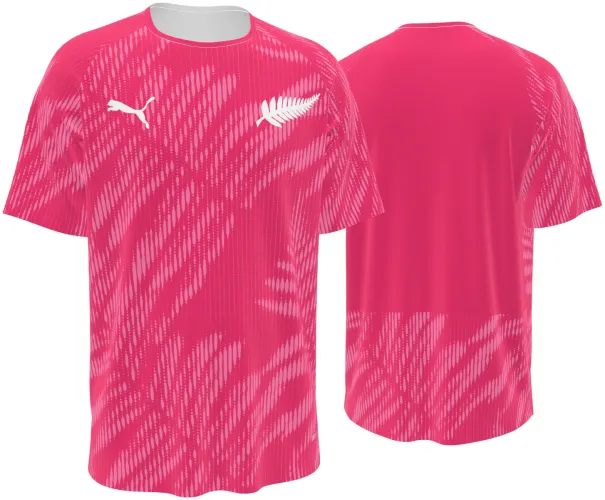 Camisa de goleiro da Nova Zelândia 2026 rosa com samambaias tom sobre tom, frente e costas