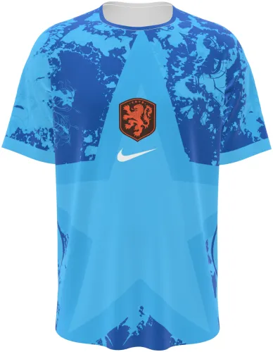 Camisa de goleiro dos Países Baixos 2026 azul com uma estrela grande, frente e costas