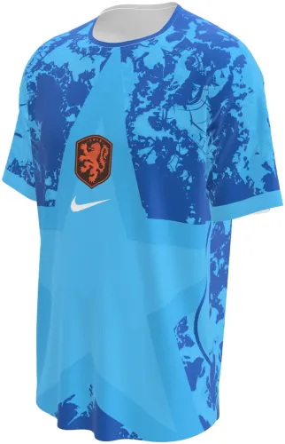 Camisa de goleiro dos Países Baixos 2026 azul com uma estrela grande, frente e costas