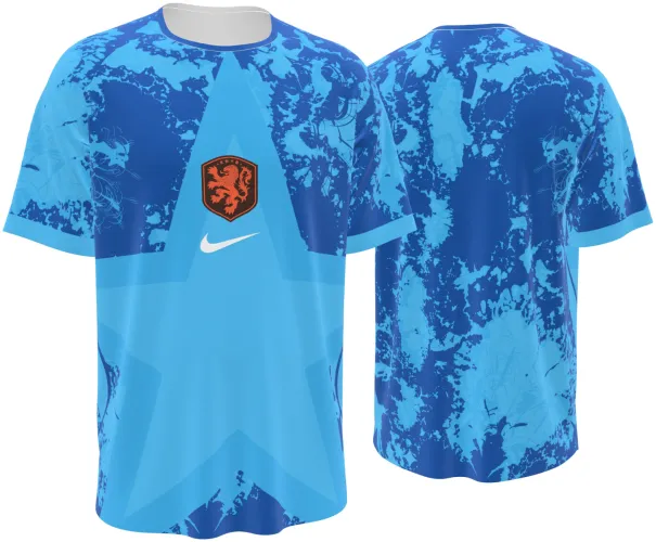 Camisa de goleiro dos Países Baixos 2026 azul com uma estrela grande, frente e costas