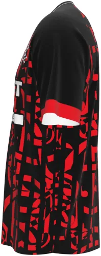 Camisa terceiro uniforme do Rangers FC 2026 - 2027 preta com blocos vermelhos, frente e costas