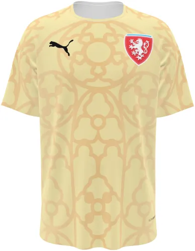 Camisa de goleiro da República Tcheca 2026 amarela com rosáceas góticas, frente e costas