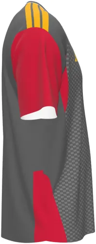 Camisa de treino da Roma 2026 - 2027 cinza com xadrez fino e mangas vermelhas, frente e costas