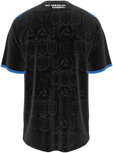Camisa titular do SC Paderborn 2026 - 2027 preta com monograma repetido, frente e costas
