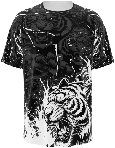 Camisa de interclasse Tigre 2026 preta e branca com tigres rugindo, frente e costas