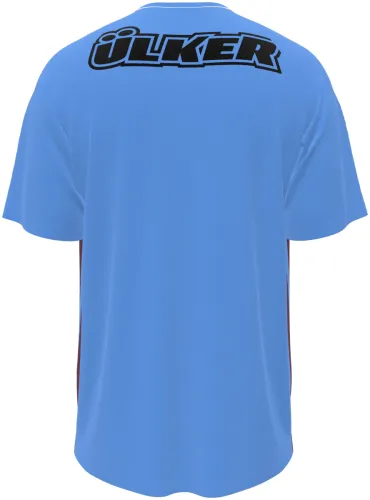Camisa retrô do Trabzonspor 2012 - 2013 azul-clara com listras vinho, frente e costas