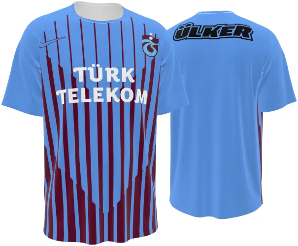 Camisa retrô do Trabzonspor 2012 - 2013 azul-clara com listras vinho, frente e costas