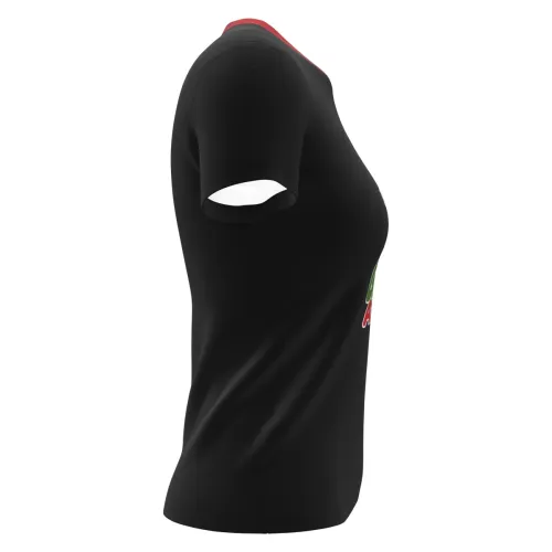 Camisa preta com gola vermelha, estampa natalina do Grinch de gorro e expressão divertida na frente, acompanhada da frase Modo Grinch Ativado, com costas lisas.