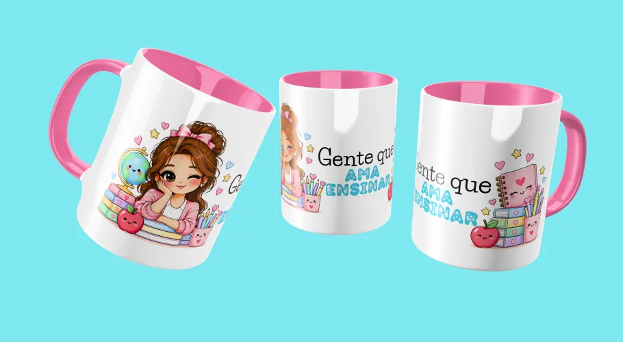 Pack digital com 14 artes para canecas de professora
