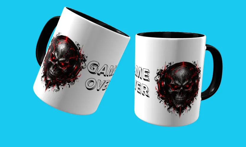 Caneca com visual marcante para fãs de games e cultura geek, trazendo um logo estiloso e uma estampa gamer dark impressionante e cheia de atitude estampada