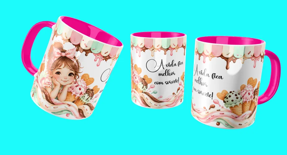 Arte para caneca com ursinha fofa e sorvetes coloridos
Arte para caneca com sorvetes e frase A vida fica melhor com sorvete
Arte para caneca com ursinho fofo, carrinho e sorvetes
Arte para caneca com casquinhas de sorvete em tons pastel
Arte para caneca com sorvetes coloridos e detalhes doces
Arte para caneca com menina fofa e sorvetes em tons pastel
Arte para caneca com menina e tema de sorveteria fofa