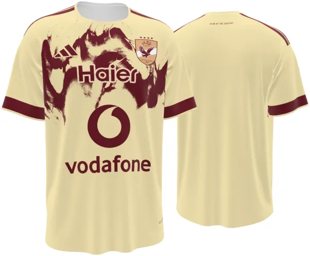 Camisa terceiro uniforme do Al Ahly SC 2026 - 2027 creme com asas bordô no peito, frente e costas