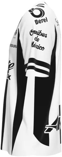 Camisa visitante do Atlas FC 2026 - 2027 branca com faixa central preta e vermelha, frente e costas