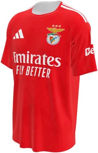 Camisa titular do Benfica 2026 - 2027 vermelha com textura tom sobre tom, frente e costas