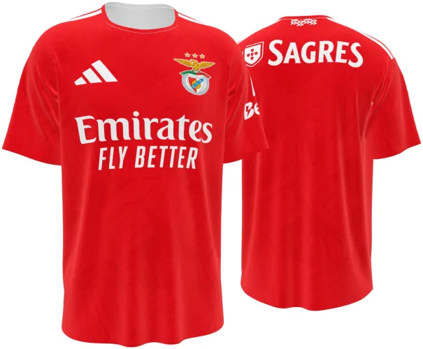 Camisa titular do Benfica 2026 - 2027 vermelha com textura tom sobre tom, frente e costas