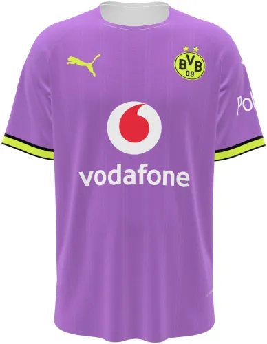 Camisa terceiro uniforme do Borussia Dortmund 2026 - 2027 roxa com punho amarelo, frente e costas