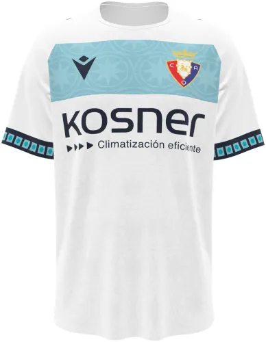 Camisa visitante do CA Osasuna 2026 - 2027 branca com faixa azul de rosetas, frente e costas