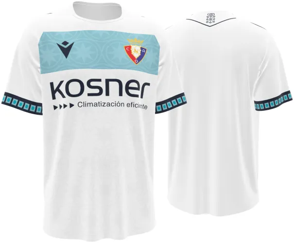 Camisa visitante do CA Osasuna 2026 - 2027 branca com faixa azul de rosetas, frente e costas