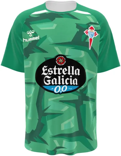 Camisa de goleiro do Celta de Vigo 2026 - 2027 verde com formas quebradas, frente e costas