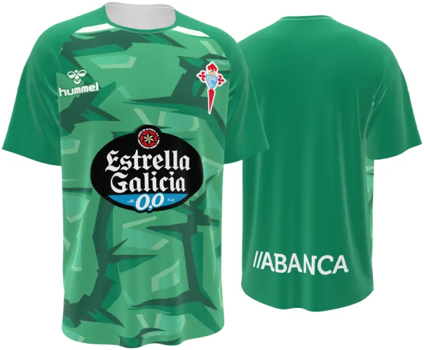 Camisa de goleiro do Celta de Vigo 2026 - 2027 verde com formas quebradas, frente e costas