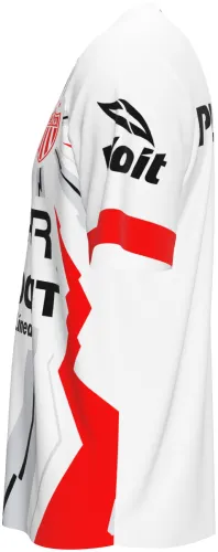 Camisa de treino do Club Necaxa 2026 - 2027 branca com estilhaços vermelhos, frente e costas