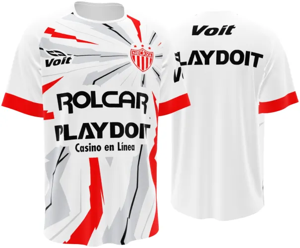 Camisa de treino do Club Necaxa 2026 - 2027 branca com estilhaços vermelhos, frente e costas