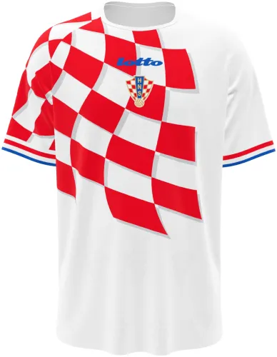 Camisa retrô da Croácia 1998 com xadrez vermelho e branco ondulado, frente e costas