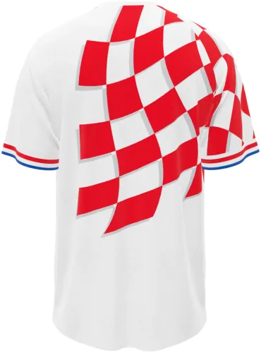 Camisa retrô da Croácia 1998 com xadrez vermelho e branco ondulado, frente e costas