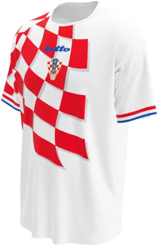 Camisa retrô da Croácia 1998 com xadrez vermelho e branco ondulado, frente e costas