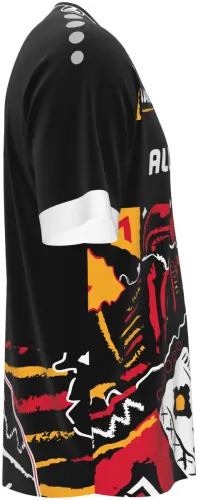Camisa de goleiro do Dynamo Dresden 2026 - 2027 preta com grafismo vermelho e amarelo, frente e costas