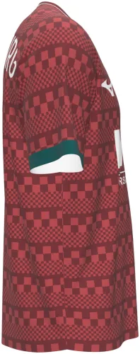 Camisa terceiro uniforme do FC Augsburg 2026 - 2027 vermelha com xadrez tom sobre tom, frente e costas