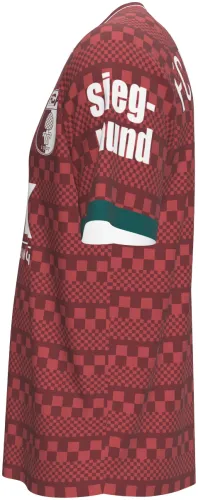 Camisa terceiro uniforme do FC Augsburg 2026 - 2027 vermelha com xadrez tom sobre tom, frente e costas
