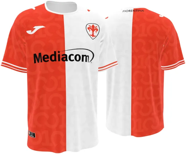 Camisa de centenário da Fiorentina 2026 - 2027 metade laranja com 1926 repetido, frente e costas