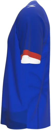 Camisa titular do Haiti 2026 azul com cena da independência na barra, frente e costas