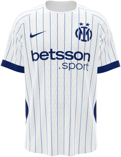 Camisa visitante do Inter de Milão 2026 - 2027 branca com risca de giz azul, frente e costas