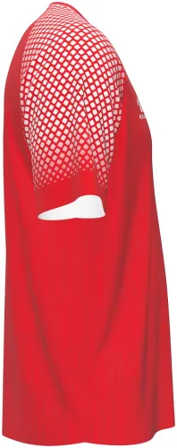 Camisa visitante da Jordânia 2026 vermelha com meio-tom no ombro, frente e costas