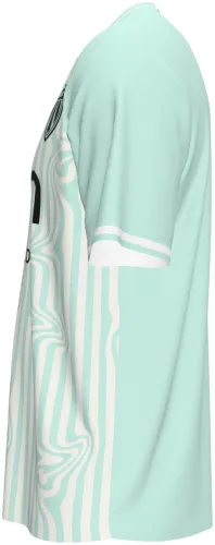 Camisa terceiro uniforme do Monaco 2026 - 2027 verde-menta com listras onduladas, frente e costas